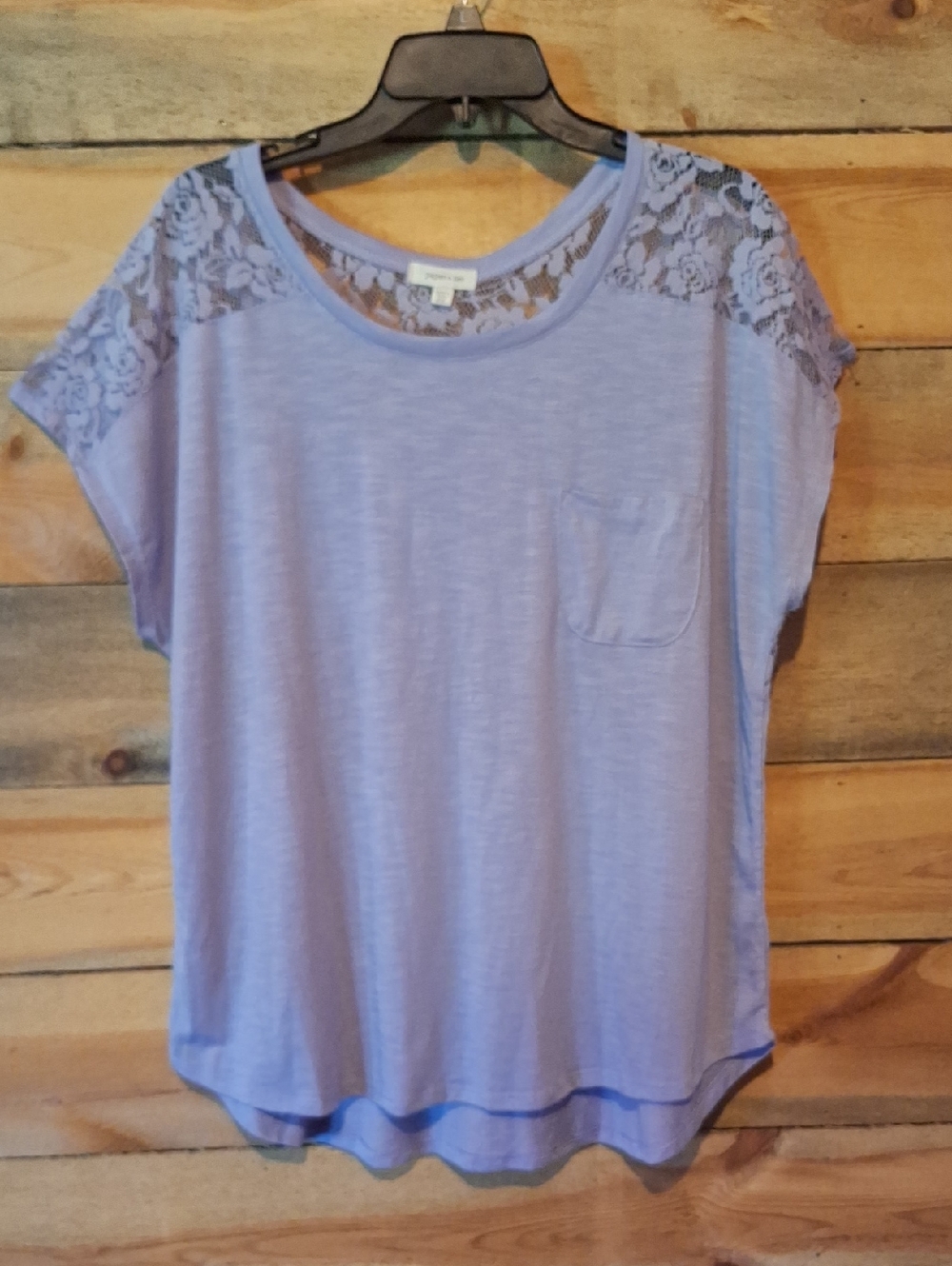 paper tee Lavender Lace Shoulder Pocket Short Sleeve Tee